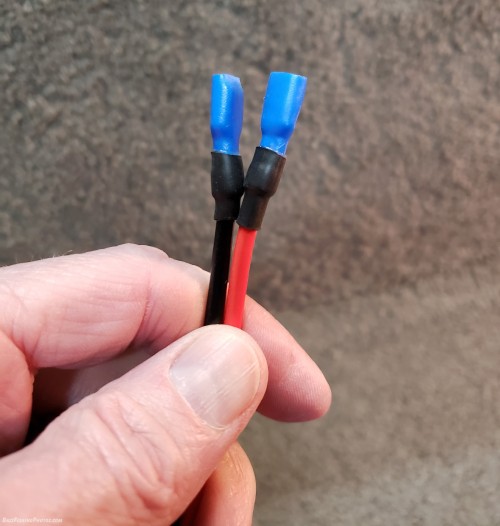 I crimped the connectors onto the 12 gauge wire and added heat shrink tubing for protection.
