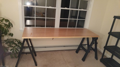 I built this desk from a door slab and two sawhorses